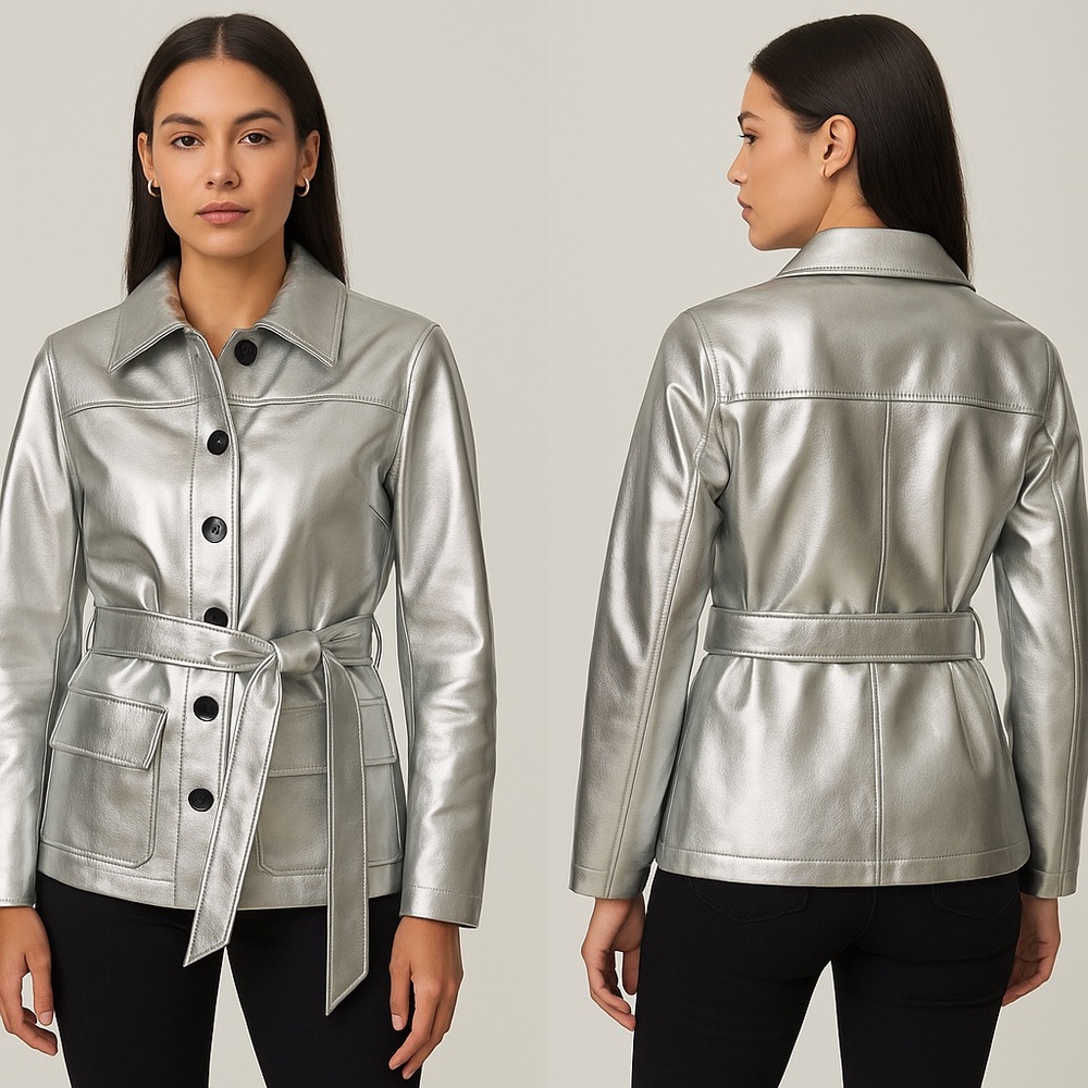 AVEC LES FILLES Ladies Silver Metallic Jacket, 
Size XS, NWT